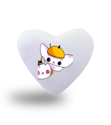 Tisho - Tatlı oturan pembe kedi çifti Beyaz Kalp Yastık