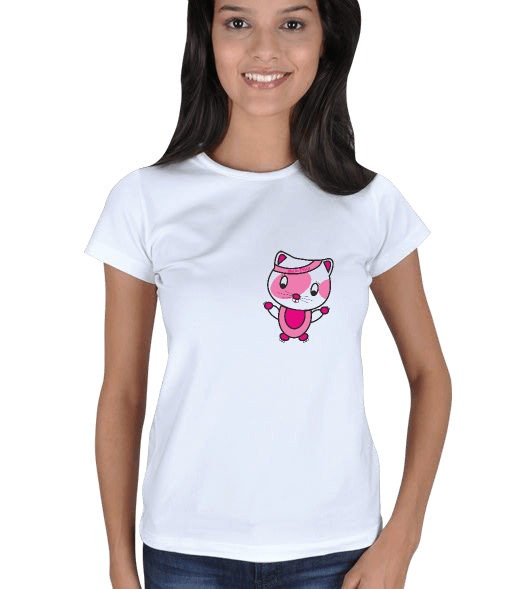 Tisho - Tatlı pembe kedili kadın tişört Kadın Tişört