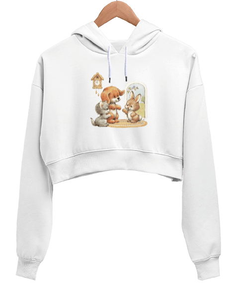 Tisho - tavşan Kadın Crop Hoodie Kapüşonlu Sweatshirt