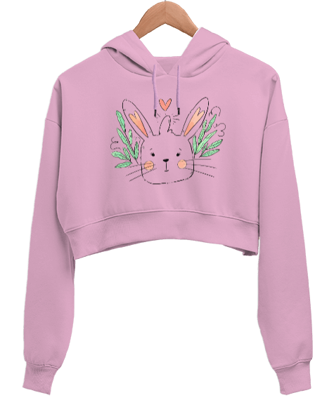 Tisho - Tavşan Kadın Crop Hoodie Kapüşonlu Sweatshirt
