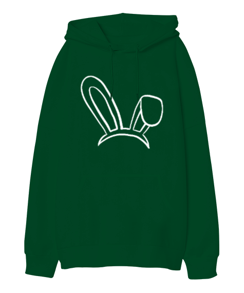 Tisho - Tavşan Kulağı Tasarımı, Tavşan Tasarımı, Evcil Hayvan Tasarımları Yeşil Renkli Oversize Unisex Kapüşonlu Sweatshirt