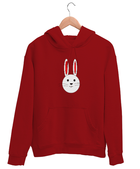 Tisho - Tavşan Resimli Kırmızı Unisex Kapşonlu Sweatshirt
