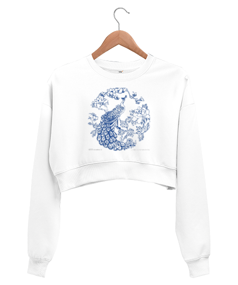 Tisho - TAVUS KUŞU Beyaz Kadın Crop Sweatshirt