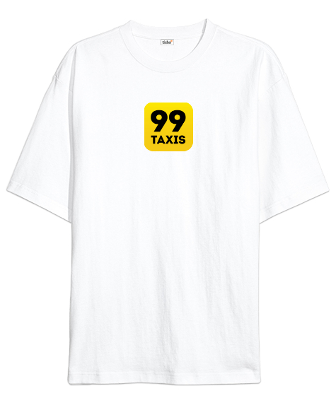 Tisho - Taxıs Baskılı Beyaz Oversize Unisex Tişört
