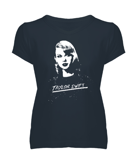Tisho - Taylor Swift Blu V1 Füme Kadın V Yaka Tişört