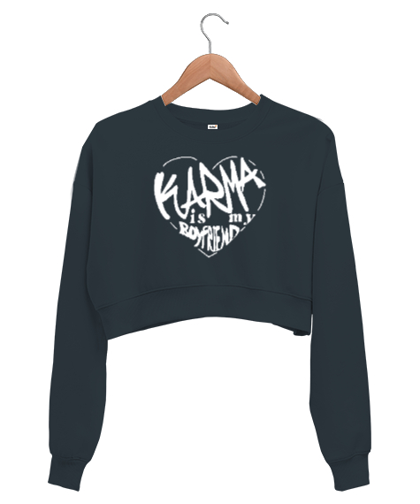 Tisho - Taylor Swift Karma Boy Friend Füme Kadın Crop Sweatshirt