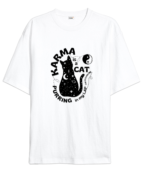 Tisho - Taylor Swift Karma Cat Purring V2 Beyaz Oversize Unisex Tişört