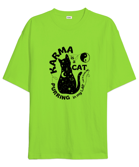 Tisho - Taylor Swift Karma Cat Purring V2 Fıstık Yeşili Oversize Unisex Tişört