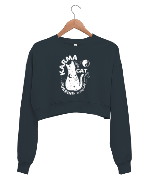 Tisho - Taylor Swift Karma Cat Purring V2 Füme Kadın Crop Sweatshirt