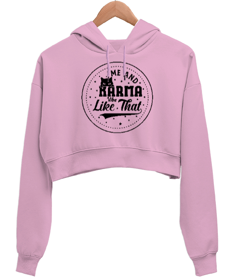 Tisho - Taylor Swift Karma Me And Like That Pembe Kadın Crop Hoodie Kapüşonlu Sweatshirt