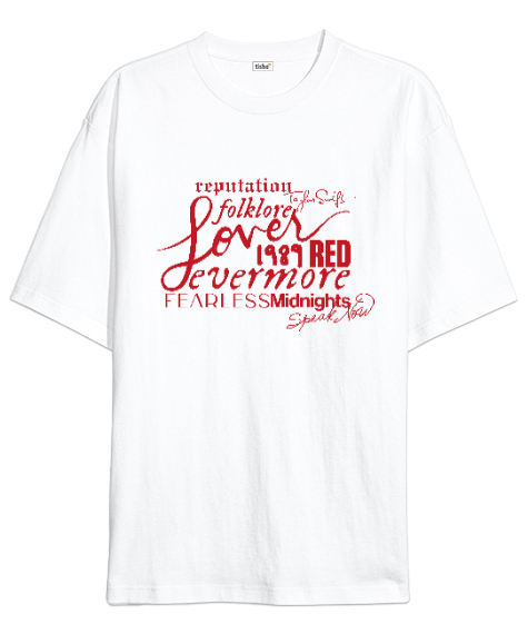 Tisho - Taylor Swift Midnights Red 1989 Beyaz Oversize Unisex Tişört