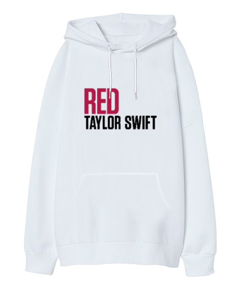Tisho - Taylor Swift Red Beyaz Oversize Unisex Kapüşonlu Sweatshirt