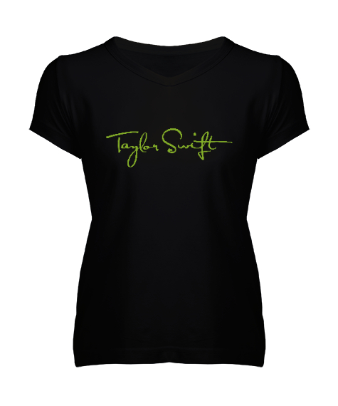 Tisho - Taylor Swift Signature - İmza Siyah Kadın V Yaka Tişört