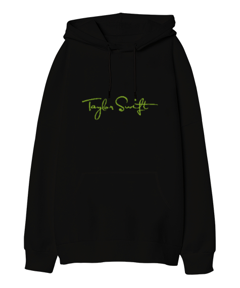 Tisho - Taylor Swift Signature - İmza Siyah Oversize Unisex Kapüşonlu Sweatshirt