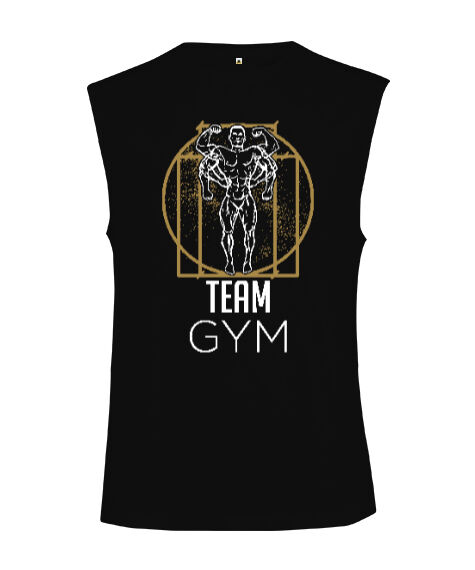 Tisho - Team Gym Siyah Kesik Kol Unisex Tişört