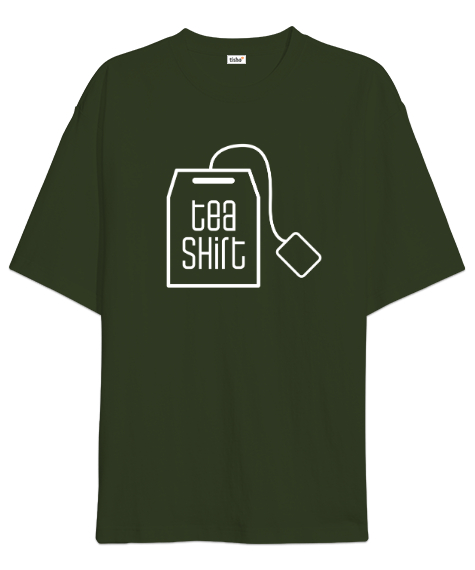 Tisho - Teashirt - Poşet Çay V1 Haki Yeşili Oversize Unisex Tişört