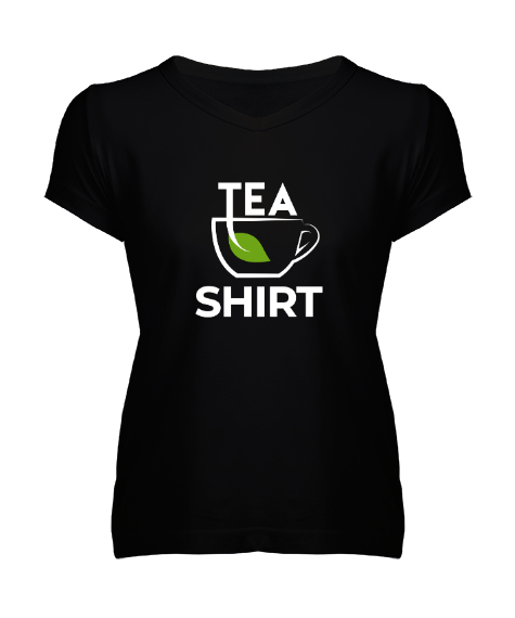 Tisho - Teashirt - Poşet Çay V2 Siyah Kadın V Yaka Tişört