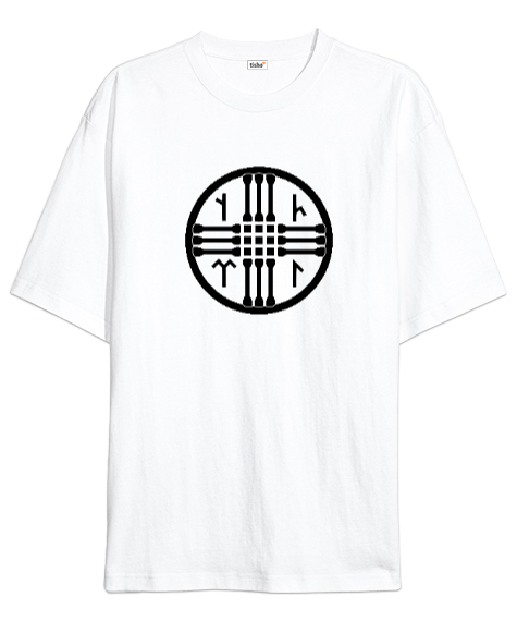 Tisho - Tengri Sembol Beyaz Oversize Unisex Tişört