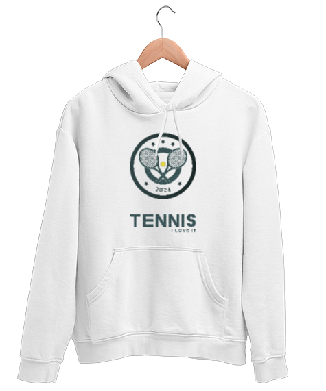 Tisho - Tenis 1 Beyaz Unisex Kapşonlu Sweatshirt
