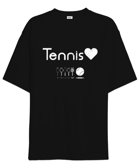 Tisho - Tenis aşkı nirvana desen tasarım baskılı 3 Siyah Oversize Unisex Tişört