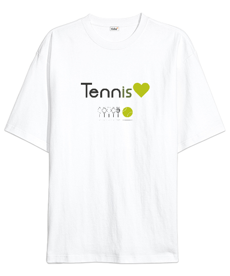 Tisho - Tenis aşkı nirvana desen tasarım baskılı Beyaz Oversize Unisex Tişört