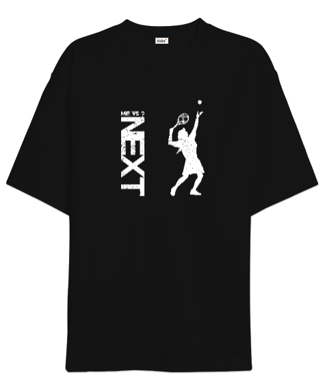 Tisho - Tenis oyuncusu servis kullanıyor 2 desen tasarım baskılı 3 Siyah Oversize Unisex Tişört