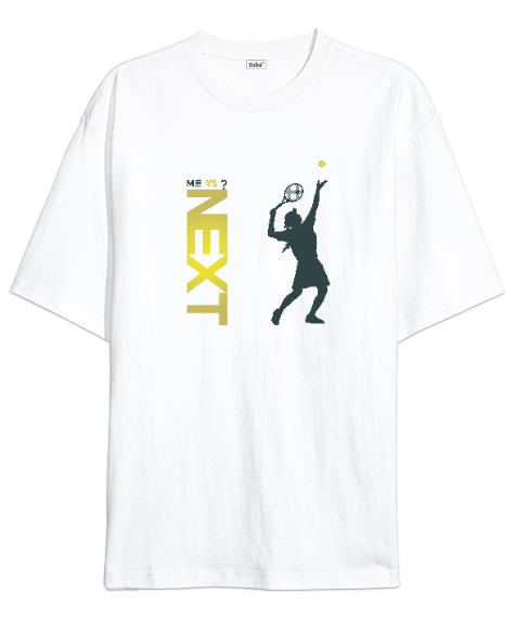 Tisho - Tenis oyuncusu servis kullanıyor 2 desen tasarım baskılı Beyaz Oversize Unisex Tişört