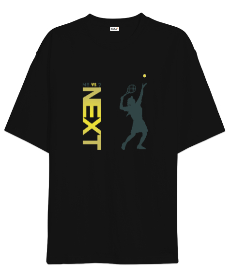 Tisho - Tenis oyuncusu servis kullanıyor 2 desen tasarım baskılı Siyah Oversize Unisex Tişört