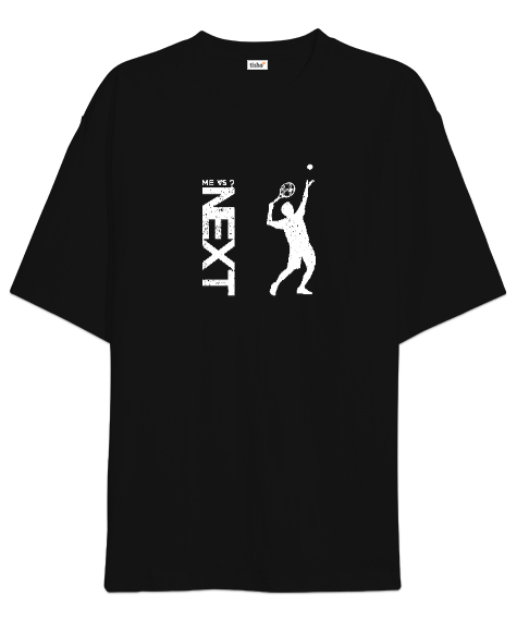 Tisho - Tenis oyuncusu servis kullanıyor desen tasarım baskıl 3 Siyah Oversize Unisex Tişört