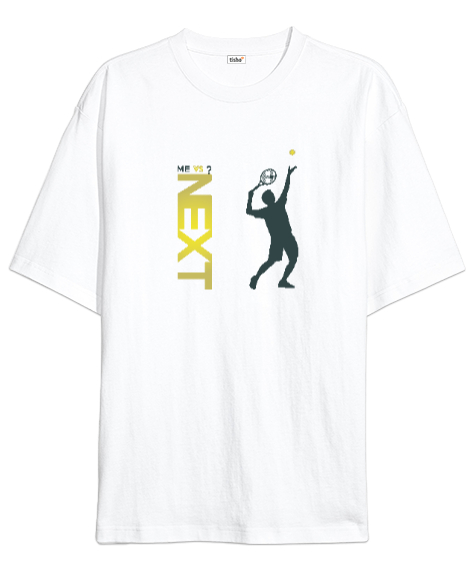 Tisho - Tenis oyuncusu servis kullanıyor desen tasarım baskılı Beyaz Oversize Unisex Tişört