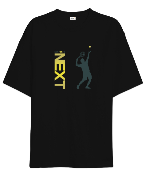 Tisho - Tenis oyuncusu servis kullanıyor desen tasarım baskılı Siyah Oversize Unisex Tişört
