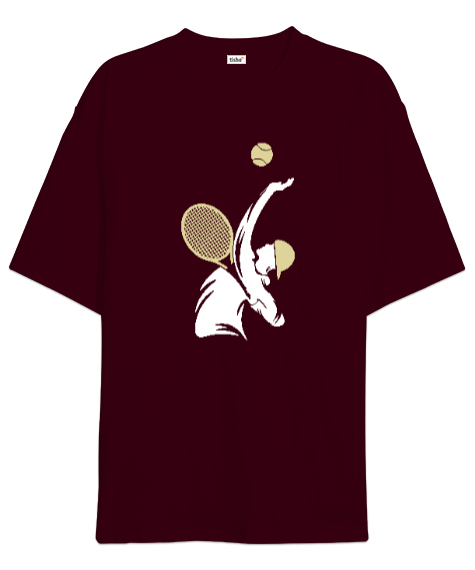 Tisho - Tenis Oyuncusu - Tennis Bordo Oversize Unisex Tişört