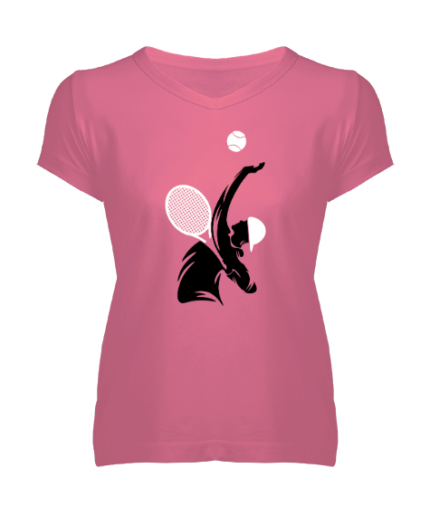 Tisho - Tenis Oyuncusu - Tennis Pembe Kadın V Yaka Tişört