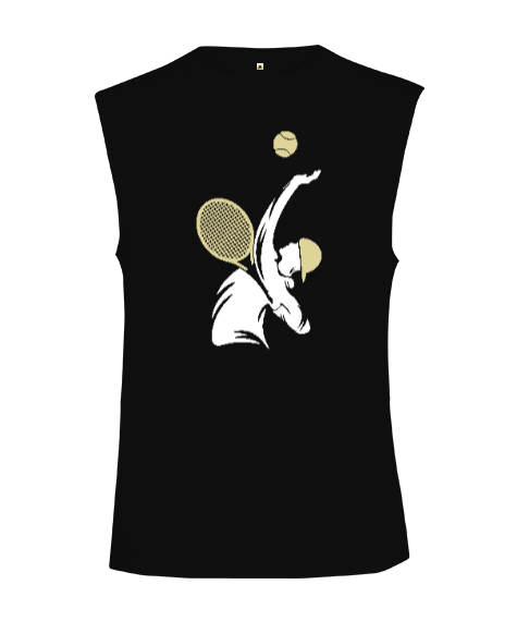 Tisho - Tenis Oyuncusu - Tennis Siyah Kesik Kol Unisex Tişört