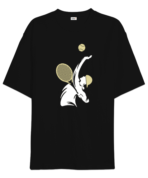 Tisho - Tenis Oyuncusu - Tennis Siyah Oversize Unisex Tişört