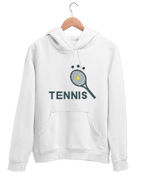 Tisho - Tenis raketi Beyaz Unisex Kapşonlu Sweatshirt