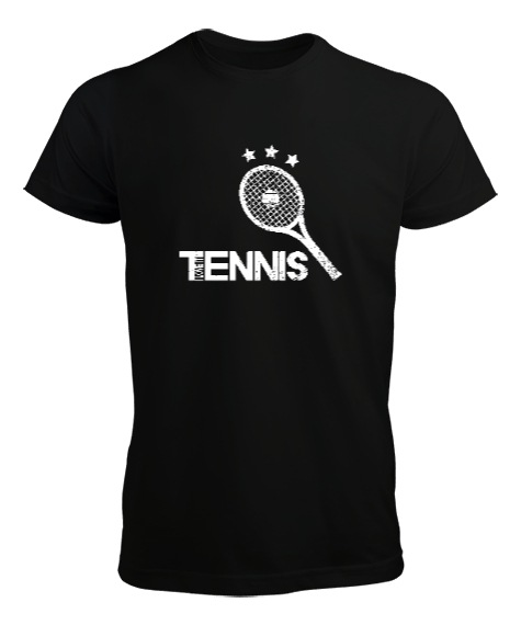 Tisho - Tenis raketi desen tasarım baskılı, tenis yazısı 3 Siyah Erkek Tişört