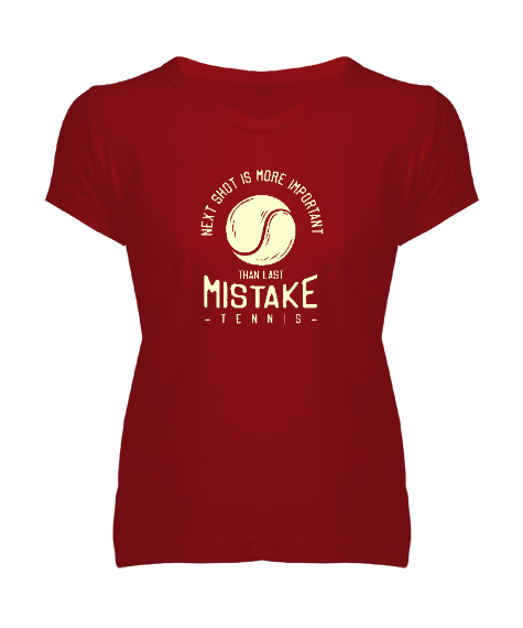 Tisho - Tenis Topu - Tennis Kırmızı Kadın V Yaka Tişört