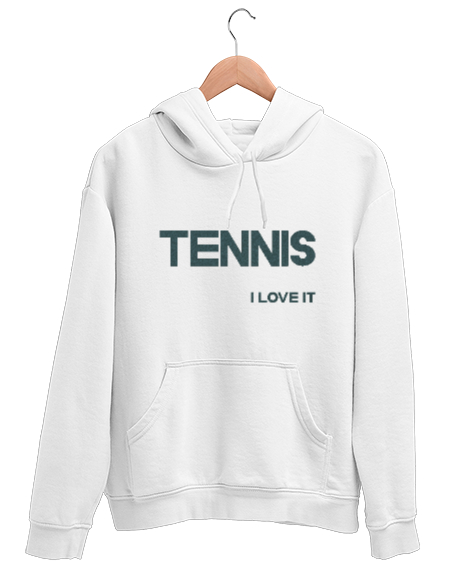 Tisho - Tenis yazısı Beyaz Unisex Kapşonlu Sweatshirt