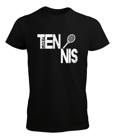 Tisho - Tenis yazısı desen tasarım baskılı 3 Siyah Erkek Tişört