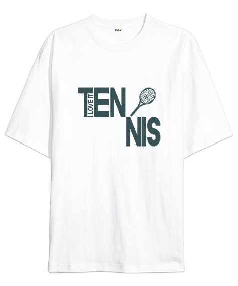 Tisho - Tenis yazısı desen tasarım baskılı Beyaz Oversize Unisex Tişört