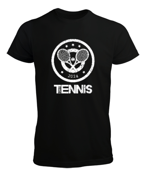 Tisho - Tenis yazısı tenis topu desen tasarım baskılı 3 Siyah Erkek Tişört