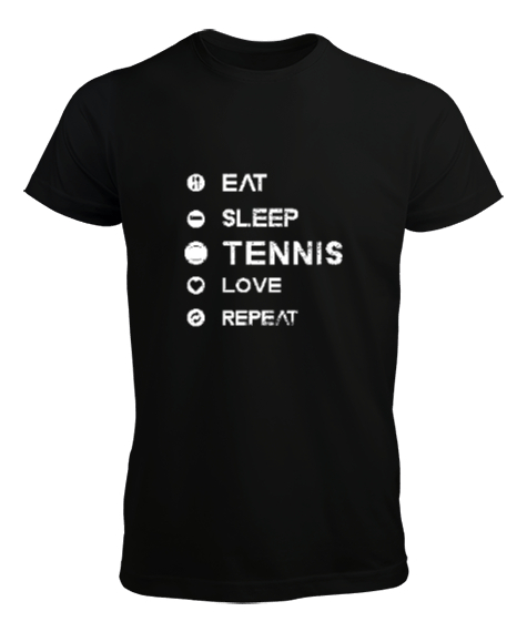 Tisho - Tenisçinin yaşam döngüsü desen tasarım baskılı 3 Siyah Erkek Tişört