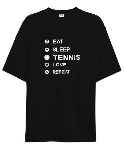 Tisho - Tenisçinin yaşam döngüsü desen tasarım baskılı 3 Siyah Oversize Unisex Tişört