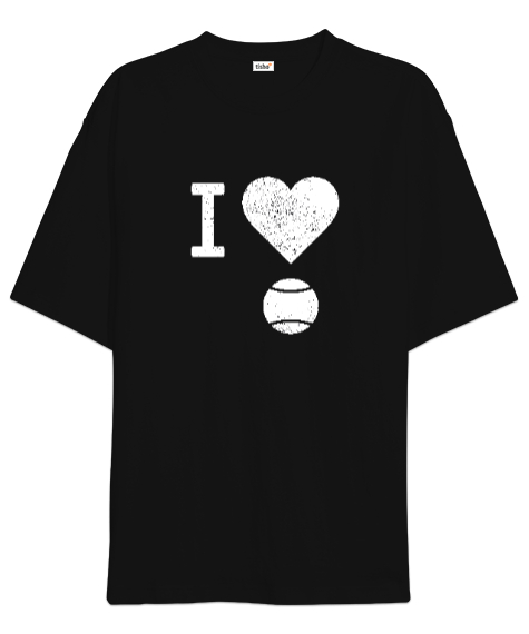 Tisho - Tenisi seviyorum desen tasarım baskılı 3 Siyah Oversize Unisex Tişört