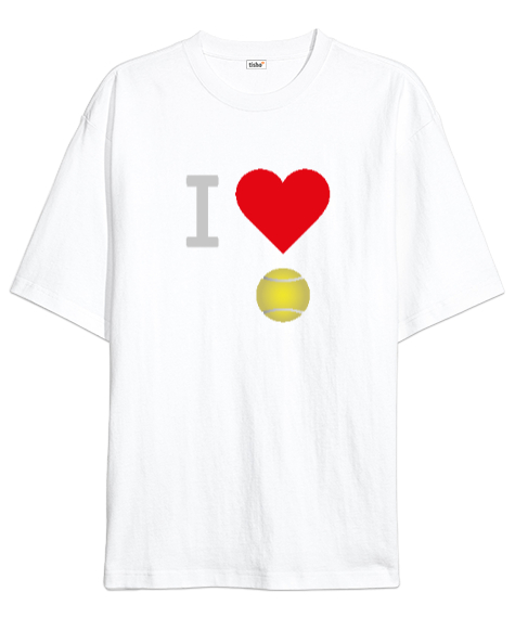 Tisho - Tenisi seviyorum desen tasarım baskılı Beyaz Oversize Unisex Tişört