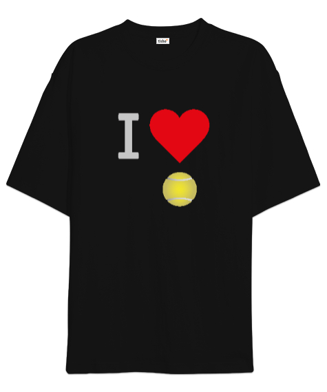 Tisho - Tenisi seviyorum desen tasarım baskılı Siyah Oversize Unisex Tişört