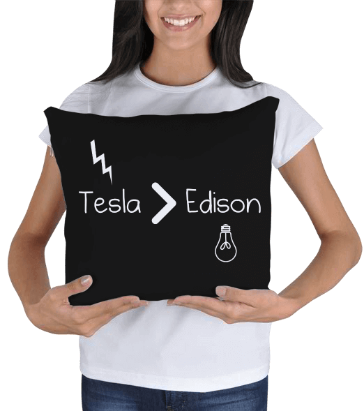 Tisho - Tesla büyüktür Edison - Siyah Kare Yastık