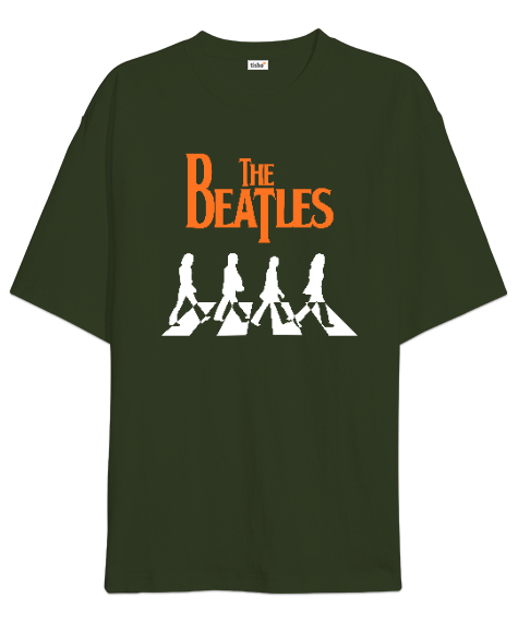 Tisho - The Beatles V1 Haki Yeşili Oversize Unisex Tişört