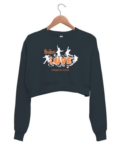 Tisho - The Beatles V2 Füme Kadın Crop Sweatshirt